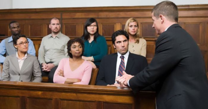 Criminal lawyer presenting evidence to the jury.