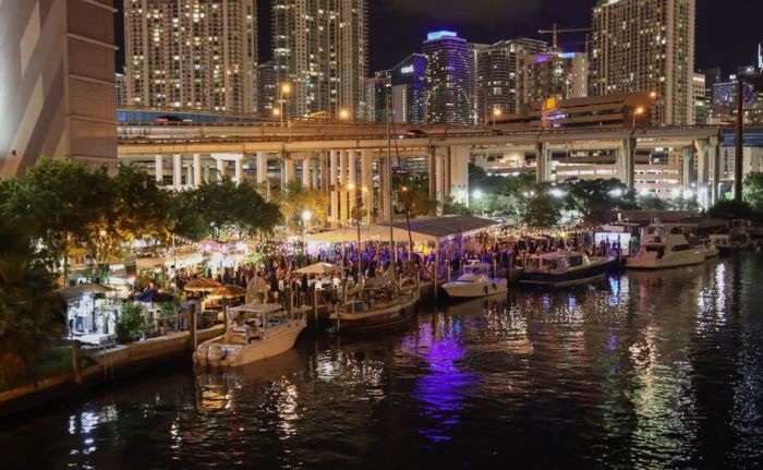 Driving along Miami's nightlife district.